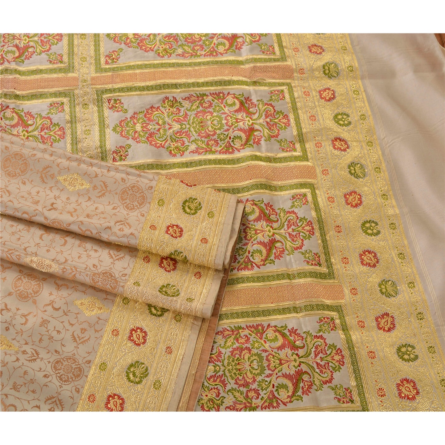 Sanskriti Vintage Heavy Sarees 100% Pure Satin Silk Banarasi Brocade Fabric Sari
