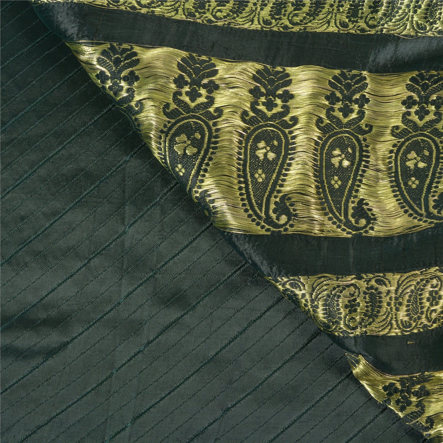 Sanskriti Vintage Green Sarees Pure Satin Silk Brocade/Banarasi Zari Sari Fabric