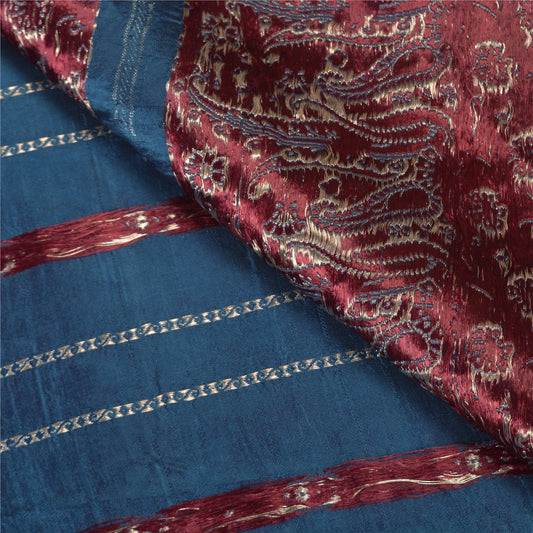 Sanskriti Vintage Teal Sarees Pure Satin Silk Woven Brocade/Banarasi Sari Fabric