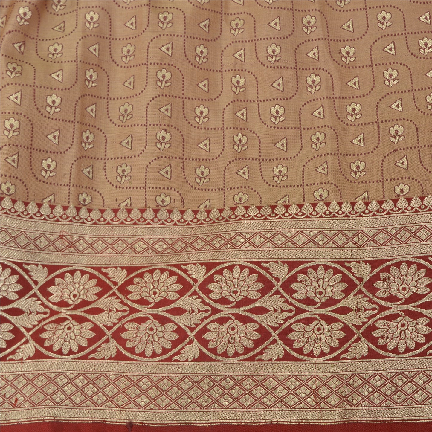 Sanskriti Vintage Red Sarees Pure Satin Brocade Banarasi ZariWoven Blouse PcSari