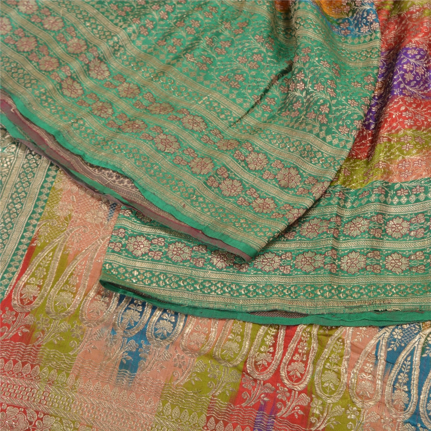 Sanskriti Vintage Sarees Pure Silk Banarasi Brocade Zari Woven Indian 5YD Sari