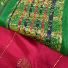 Load image into Gallery viewer, Sanskriti Vintage Pink/Green Wedding Sarees Pure Satin Silk Brocade Sari Fabric
