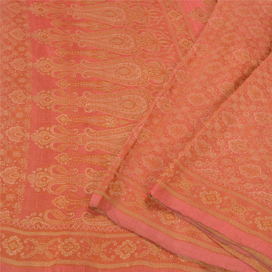 Sanskriti Vintage Pink Indian Sarees Pure Silk Banarasi Hand Woven Sari Fabric