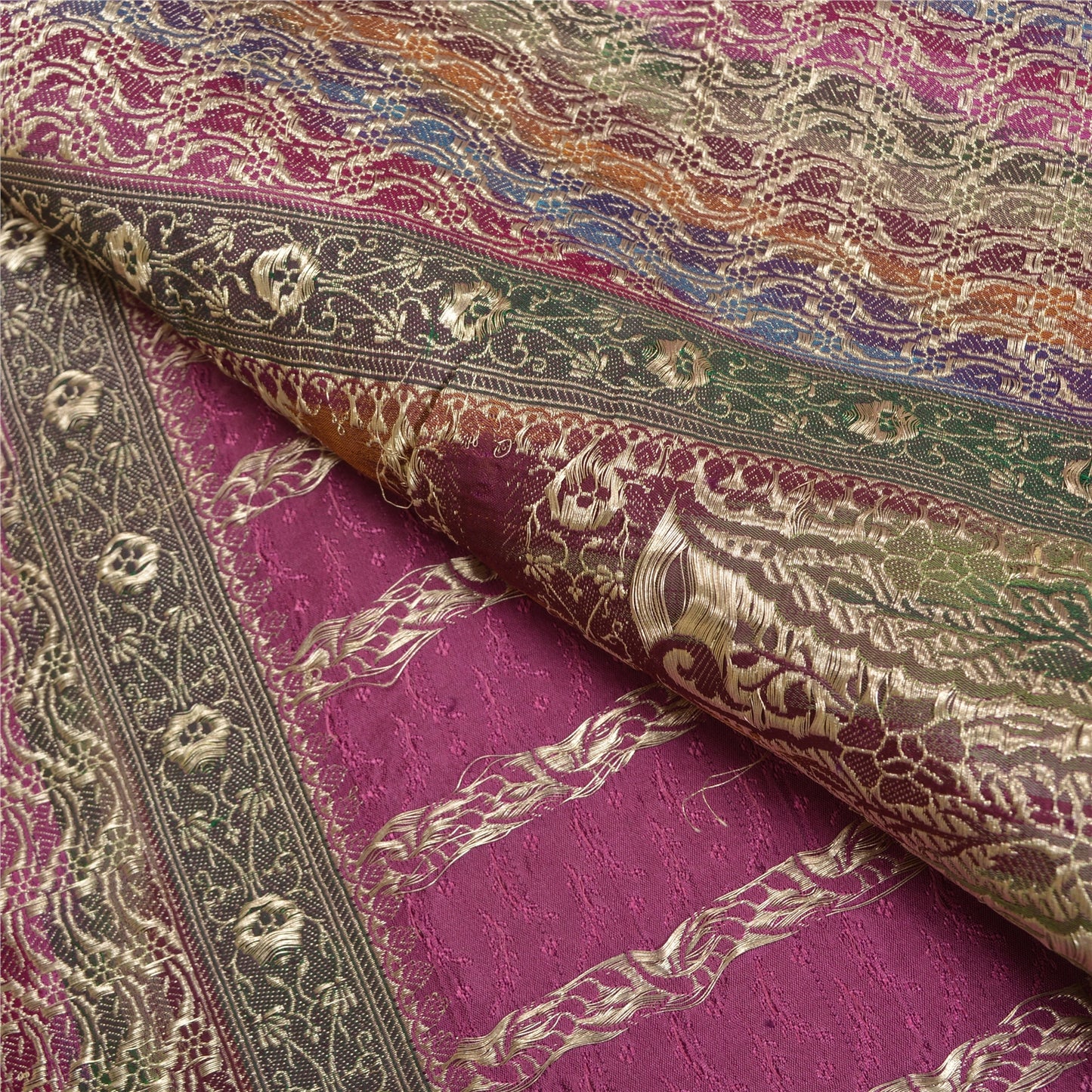 Sanskriti Vintage Purple Indian Sarees Pure Satin Silk Woven Brocade Sari Fabric