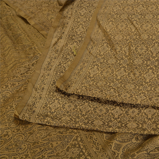 Sanskriti Vintage Brown Indian Sarees Pure Satin Silk Woven Tanchoi Sari Sustainable Fabric