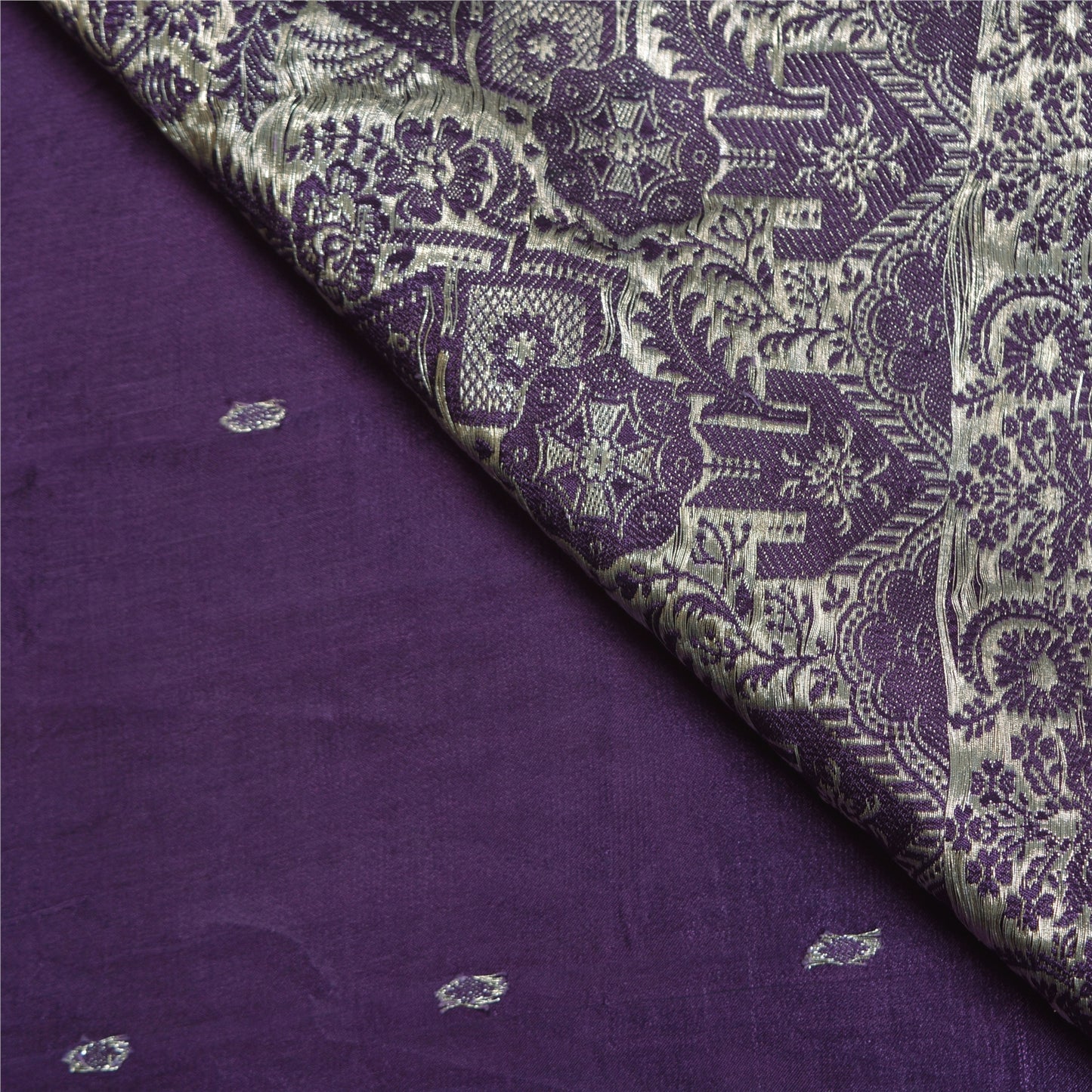 Sanskriti Vintage Purple Sarees Pure Satin Woven Brocade/Banarasi Sari Fabric