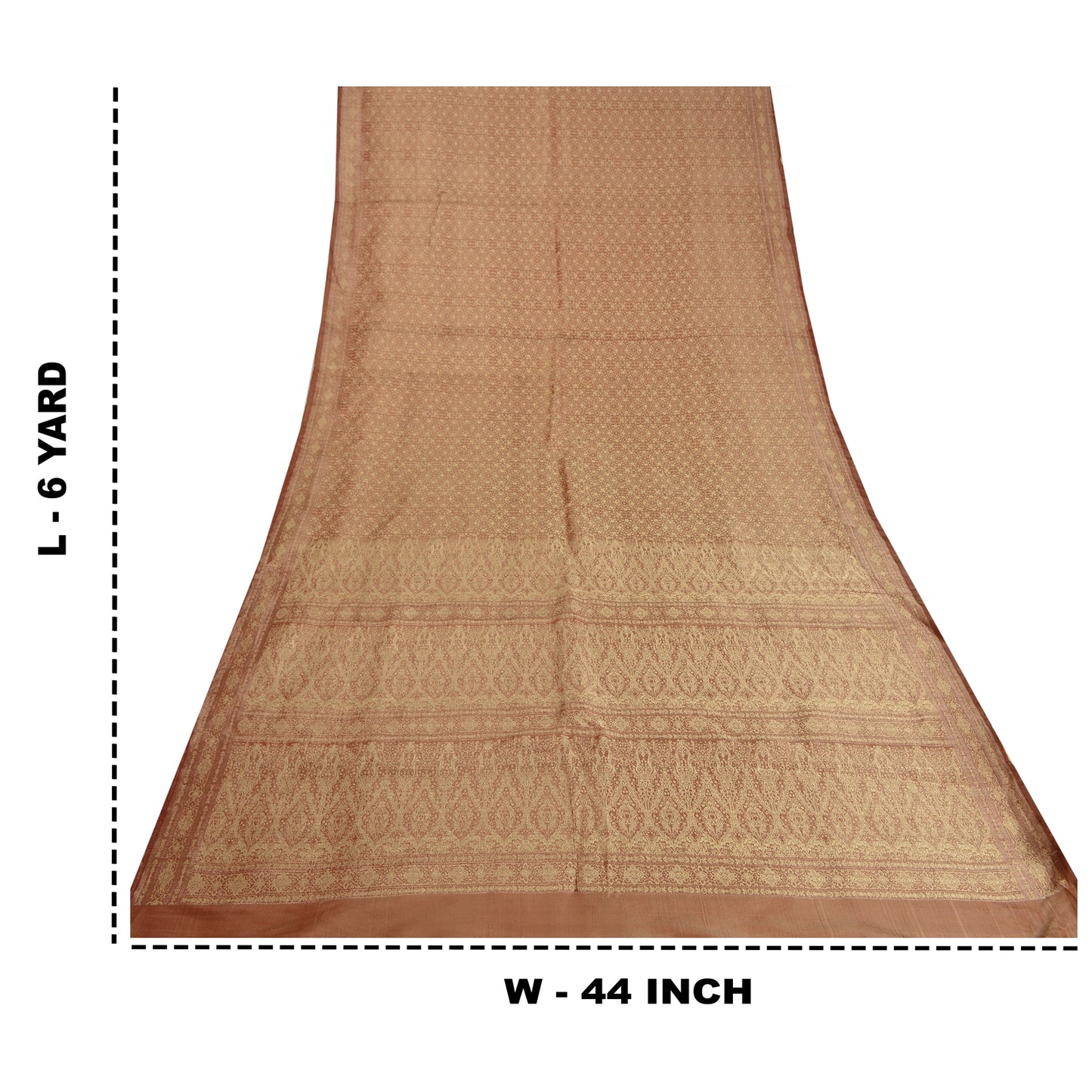 Sanskriti Vintage Golden Red Sarees Pure Satin Silk Woven Brocade Sari Sustainable Fabric