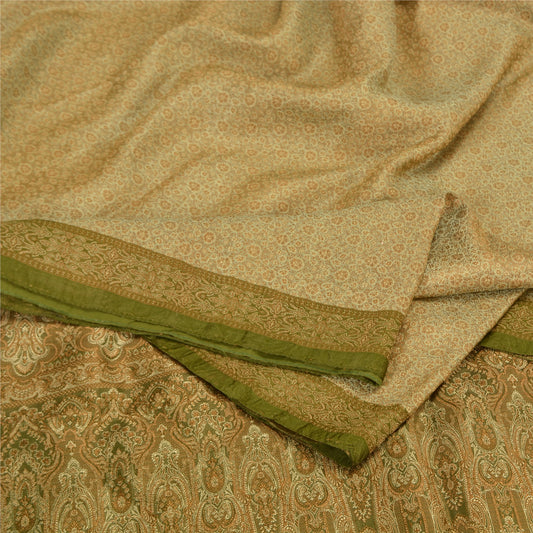 Sanskriti Vintage Green Sarees Pure Satin Silk Banarasi Hand Woven Tanchoi Sari