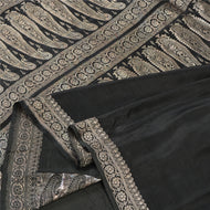 Sanskriti Vintage Black Sarees Pure Silk Woven Brocade/Banarasi Zari Sari Fabric