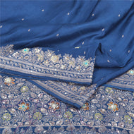 Sanskriti Vintage Blue Sarees Pure Satin Silk Hand Beaded Brocade Sari Fabric