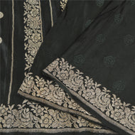 Sanskriti Vintage Black Sarees Pure Satin Silk Hand Woven Brocade Sari 5ydFabric