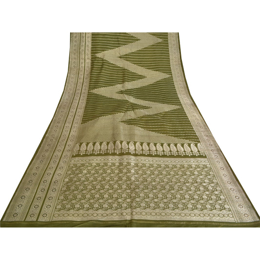 Sanskriti Vintage Sarees Green BrocadeBanarasi Zari Woven Pure Satin Sari Sustainable Fabric
