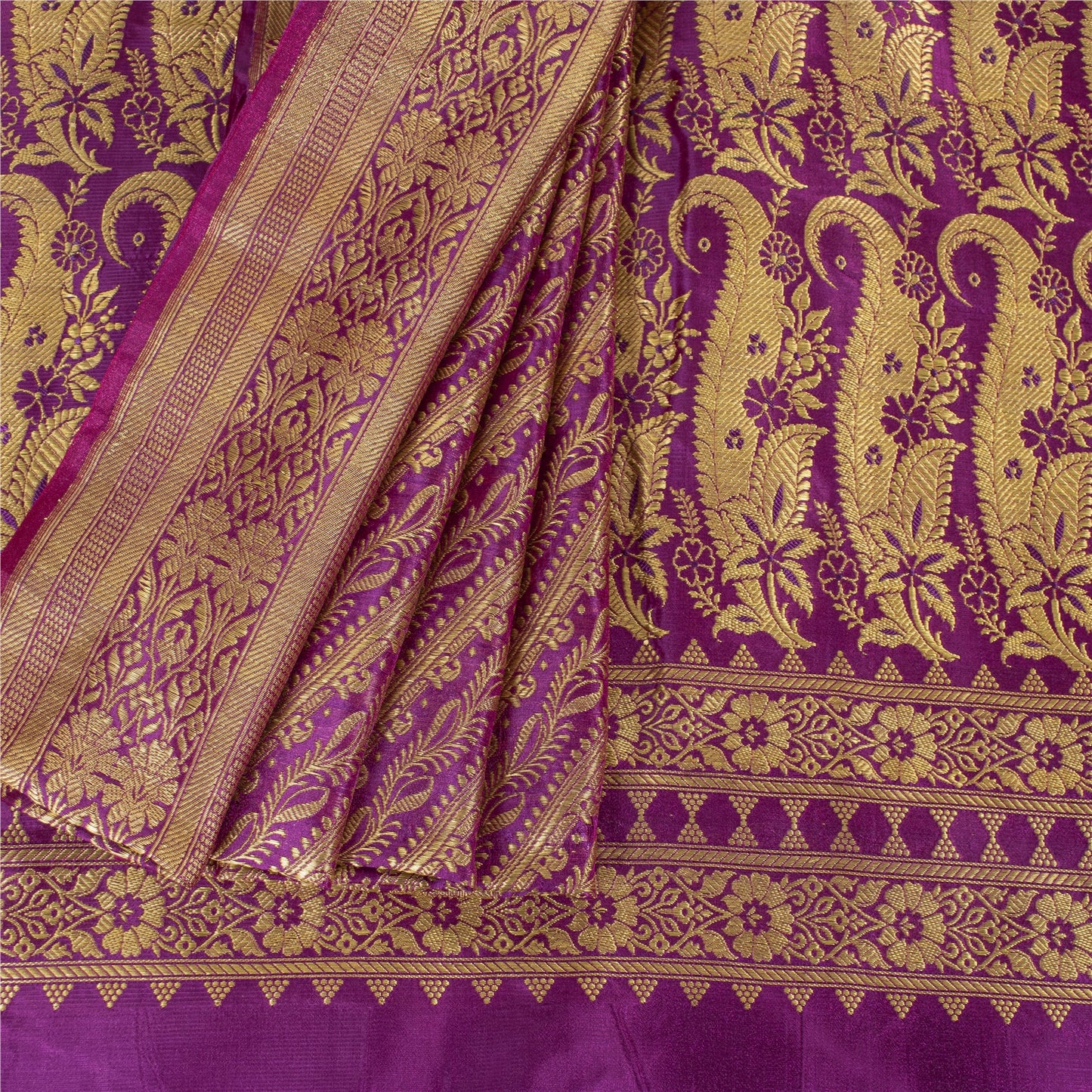Sanskriti Vintage Sarees Purple Brocade/Banarasi ZariWoven PureSatin Sari Fabric