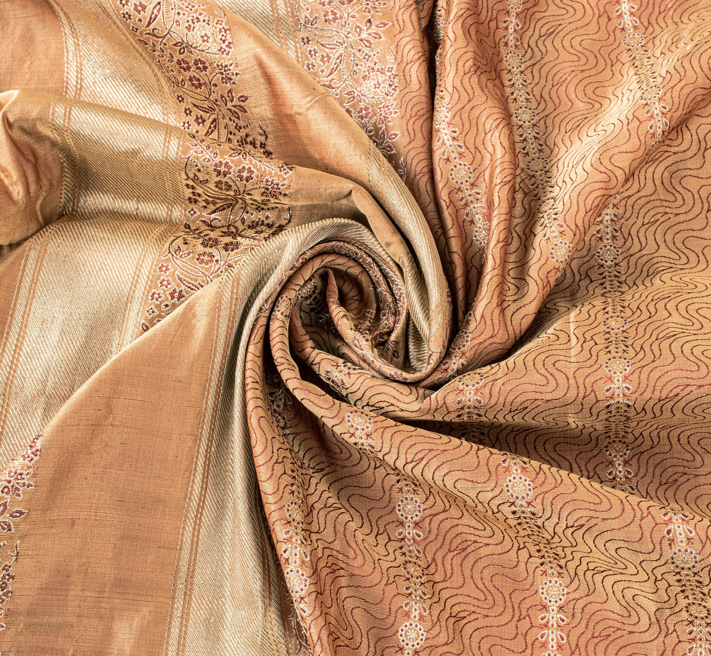Sanskriti Vintage Dark Peach Sarees Pure Satin Silk Banarasi Brocade Craft Sari