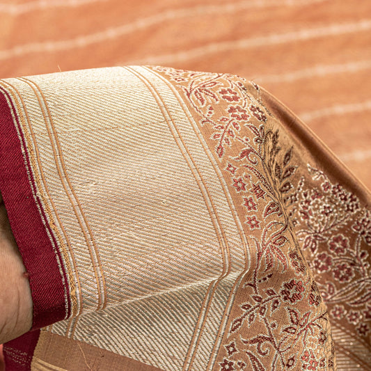 Sanskriti Vintage Dark Peach Sarees Pure Satin Silk Banarasi Brocade Craft Sari