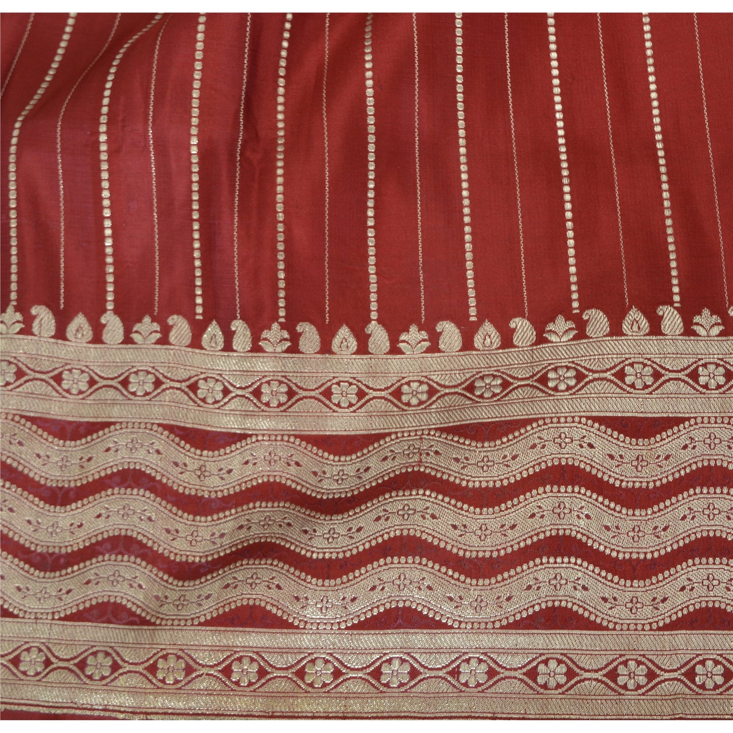 Sanskriti Vintage Red Sarees Pure Silk Brocade/Banarasi Woven Sari Craft Sustainable Fabric