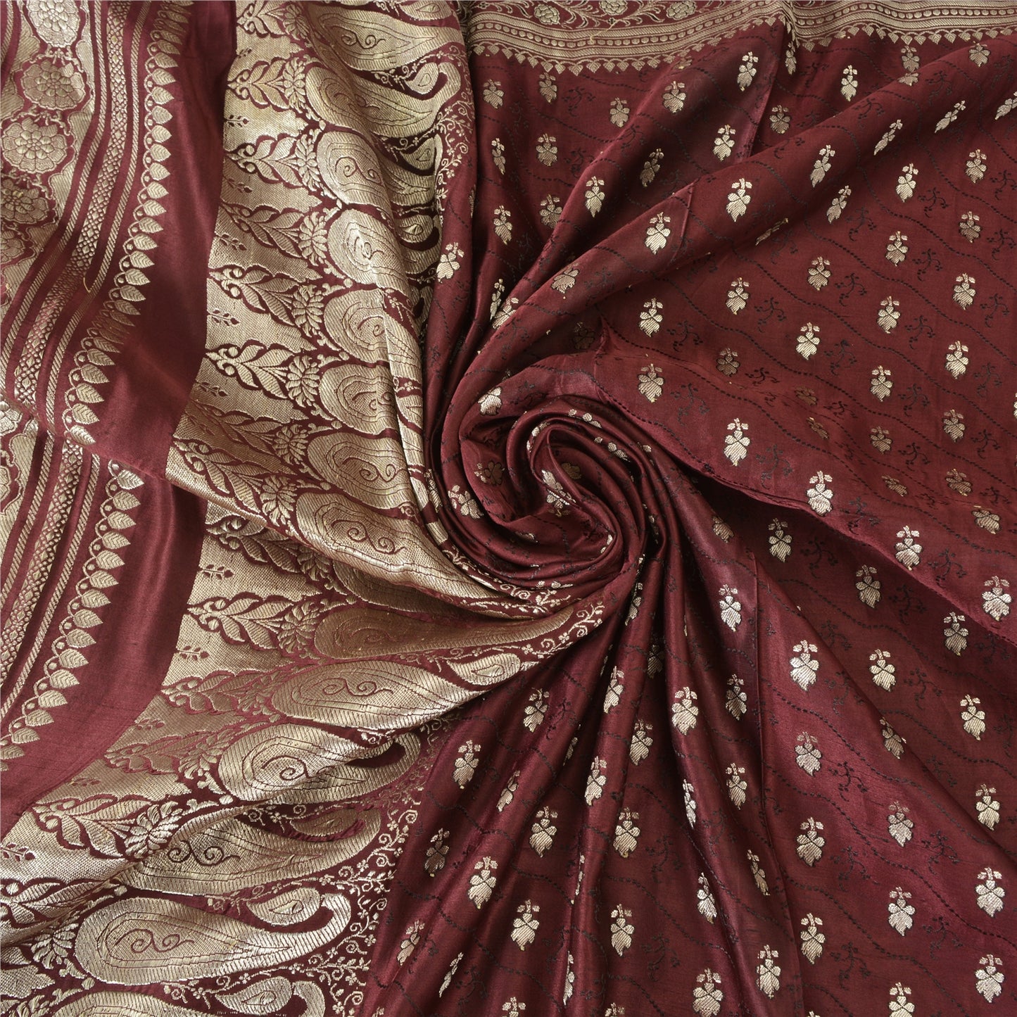 Sanskriti Vintage Burgundy Sarees Pure Silk Brocade Hand Woven Sari Craft Sustainable Fabric