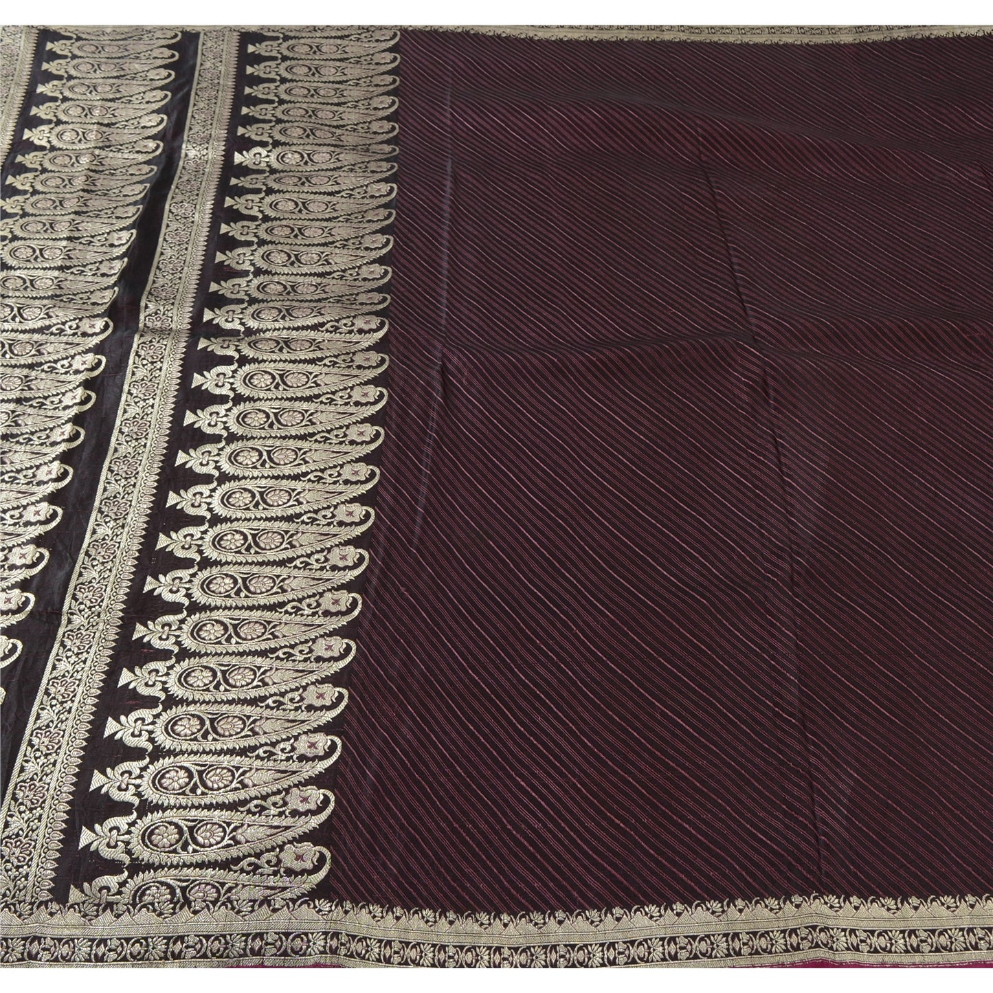Sanskriti Vintage Plum Sarees Pure Satin Silk Banarasi Brocade Sustainable Fabric Craft Sari