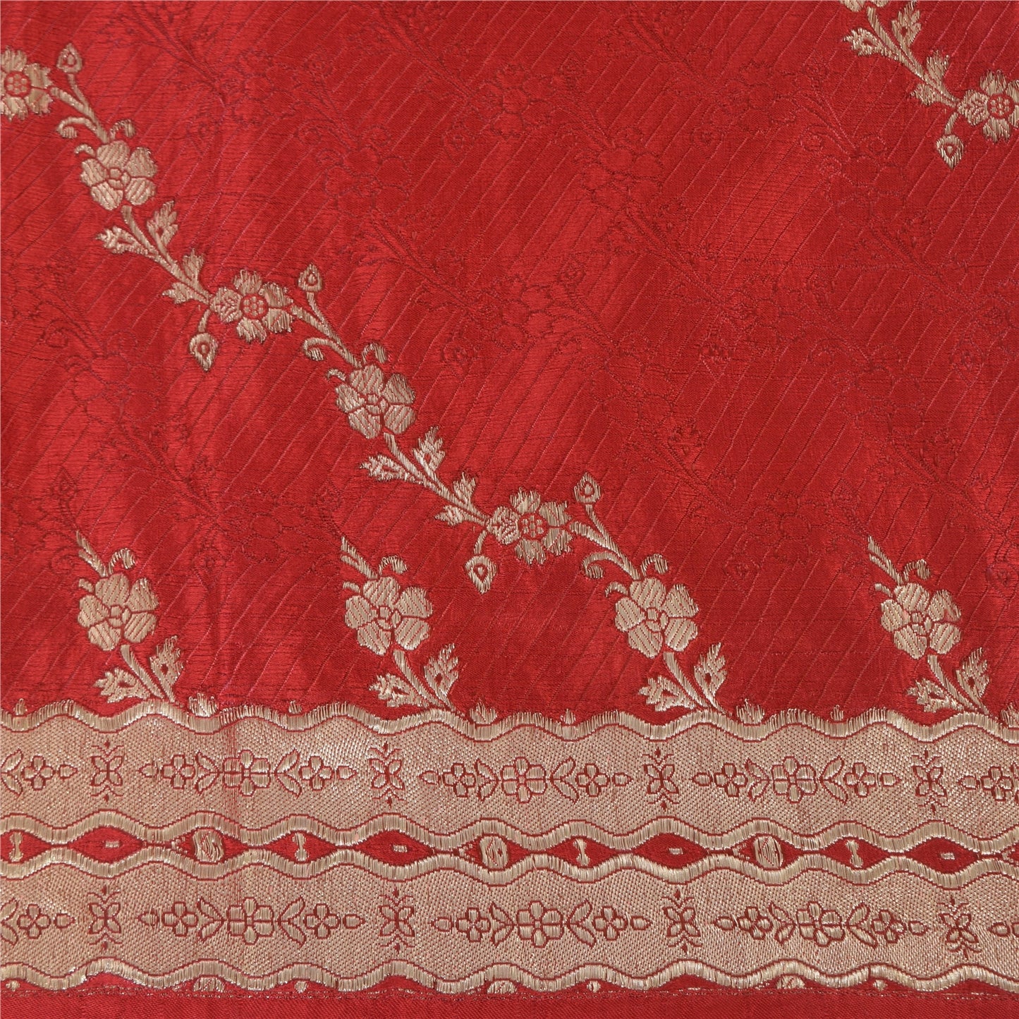 Sanskriti Vintage Red Sarees Pure Satin Silk Brocade/Banarasi Woven Sari Sustainable Fabric