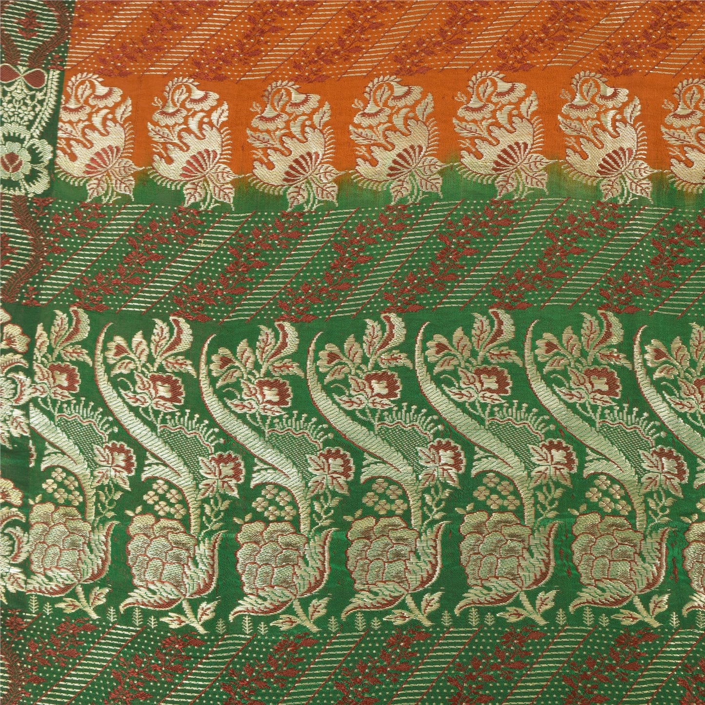 Sanskriti Vintage Sarees Pure Satin Silk Brocade/Banarasi Woven Sari 5yd Sustainable Fabric