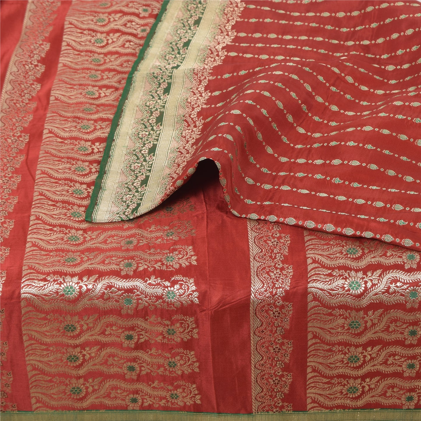 Sanskriti Vintage Sarees Pure Satin Silk Brocade/Banarasi Woven Sari 5yd Sustainable Fabric