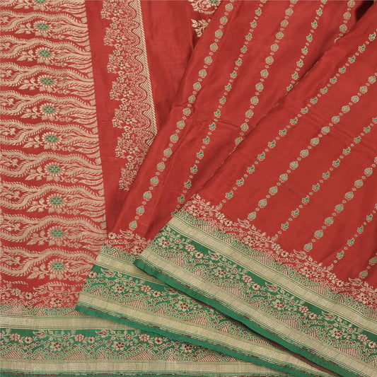 Sanskriti Vintage Sarees Pure Satin Silk Brocade/Banarasi Woven Sari 5yd Sustainable Fabric