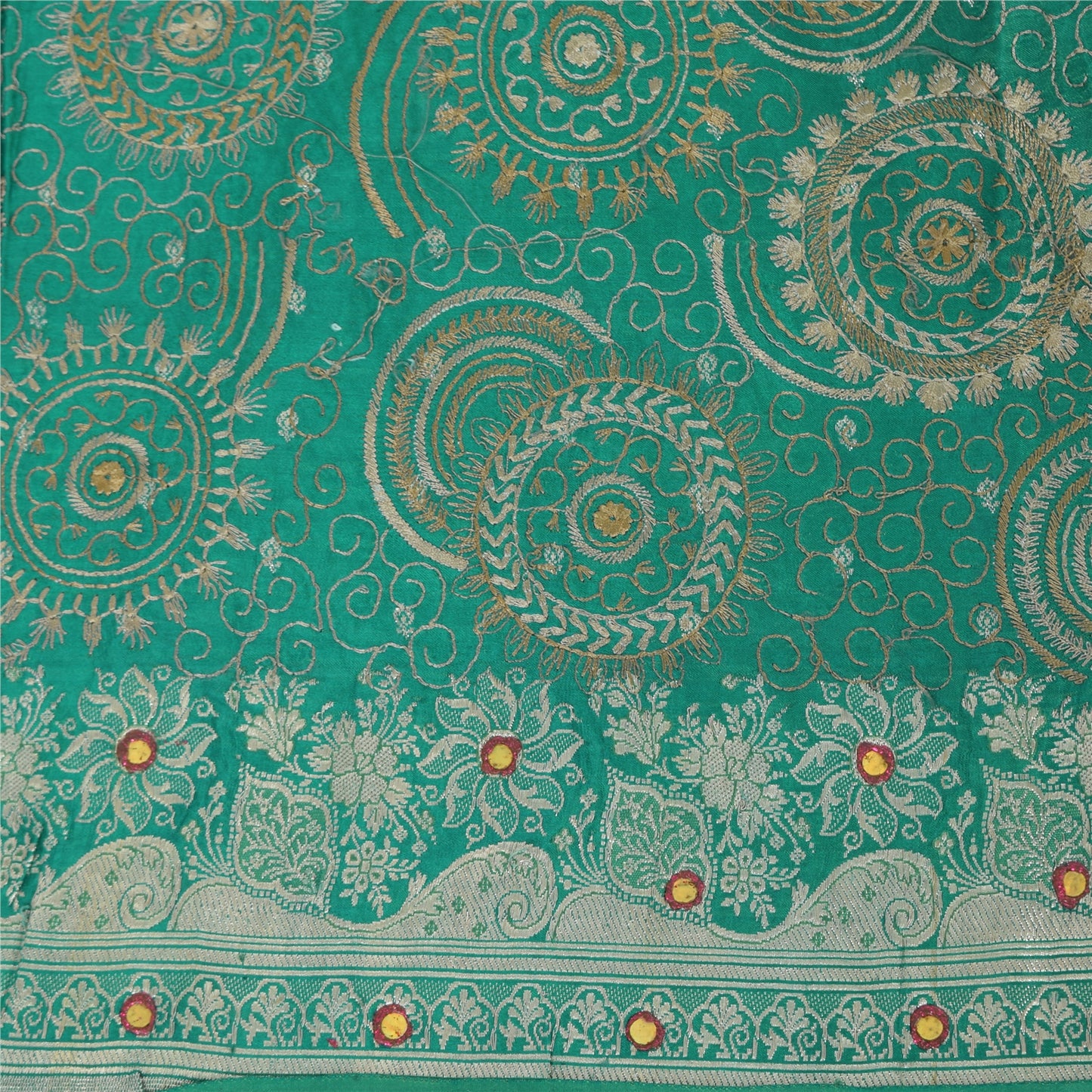 Sanskriti Vintage Teal Sarees Pure Satin Silk Brocade/Banarasi Woven Sari Sustainable Fabric