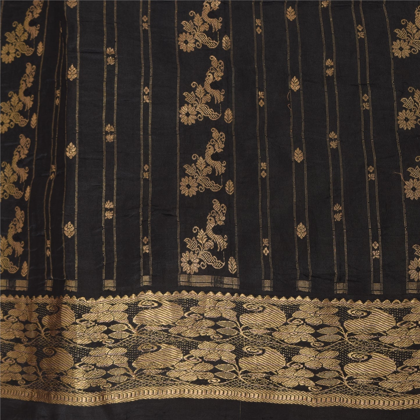 Sanskriti Vintage Indian Black Sarees Pure Silk Woven Brocade Sari Craft Sustainable Fabric