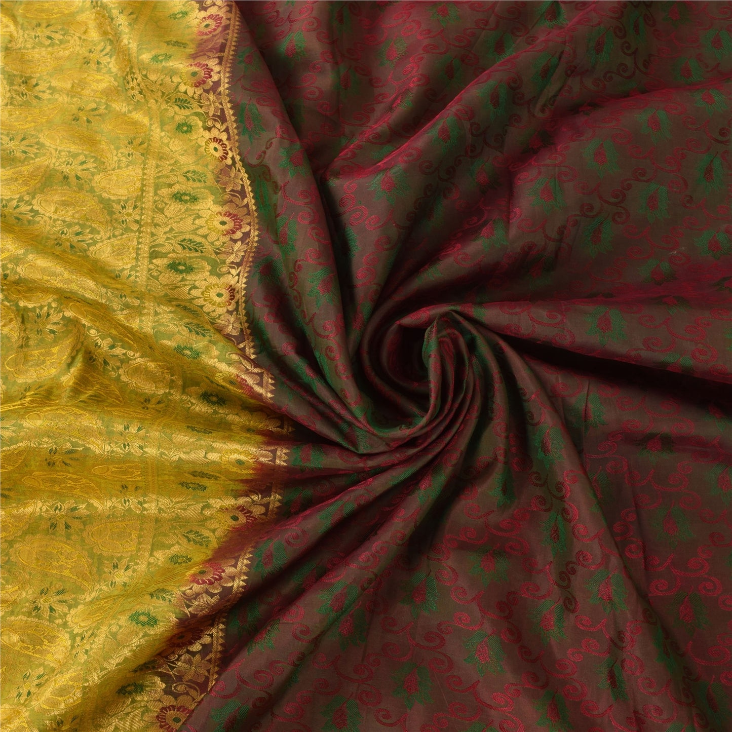 Sanskriti Vintage Indian Sarees Pure Silk Brocade/Banarasi Woven Sari 5yd Sustainable Fabric