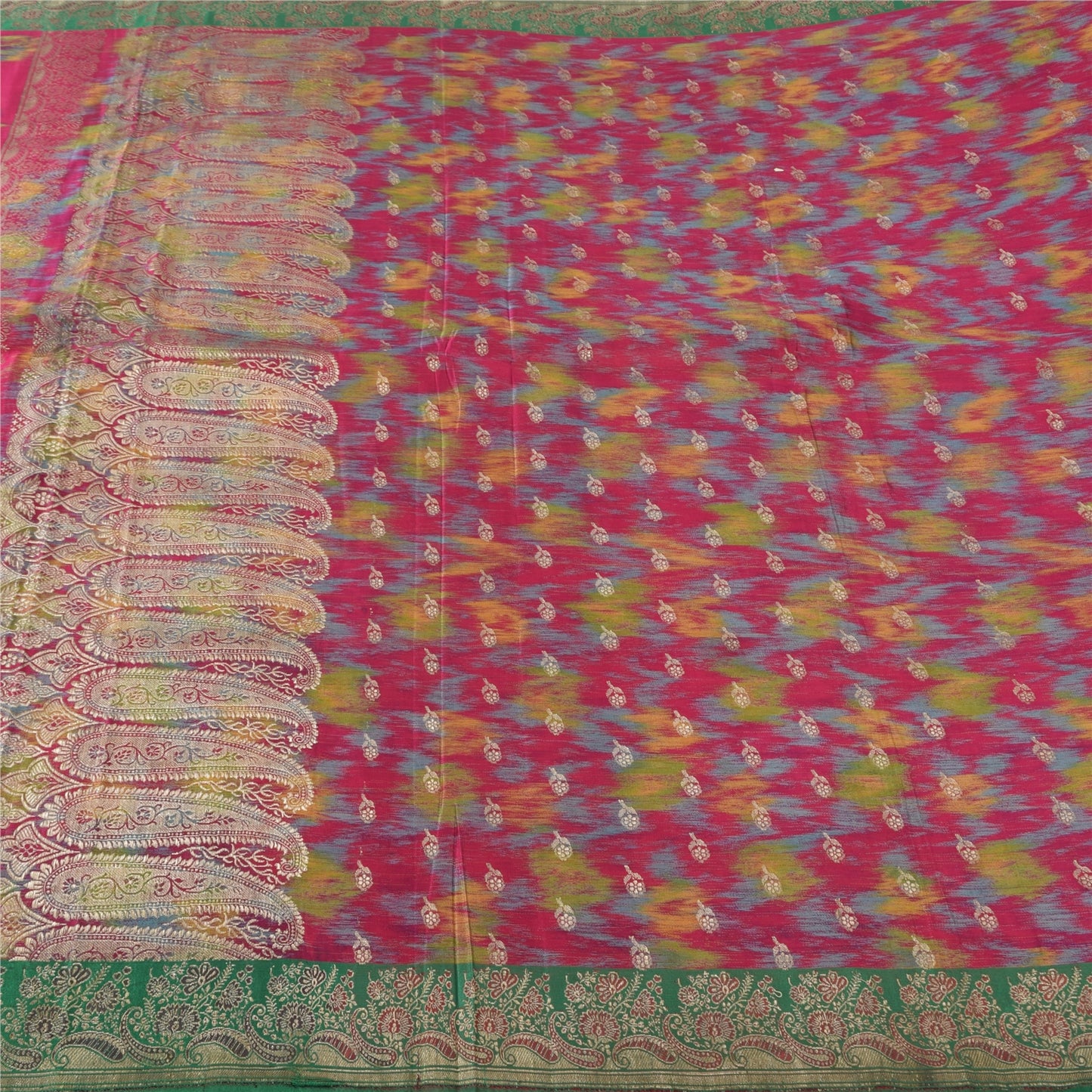 Sanskriti Vintage Red Sarees Pure Satin Silk Banarasi Brocade Craft Fabric Sari