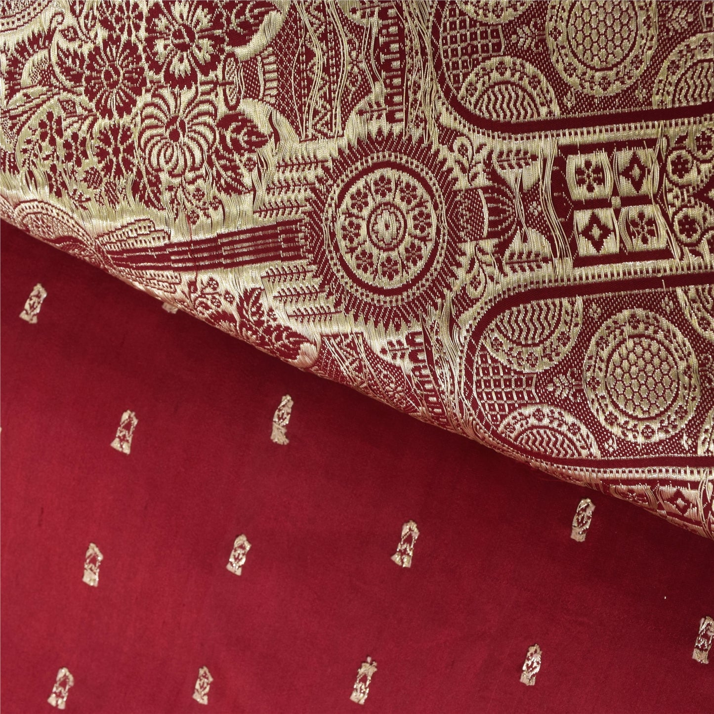 Sanskriti Vintage Red Sarees Pure Satin Silk Woven Banarasi Brocade Fabric Sari