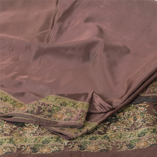 Sanskriti Vintage Dark Brown Sarees Pure Silk Embroidered Sari 5yd Craft Sustainable Fabric