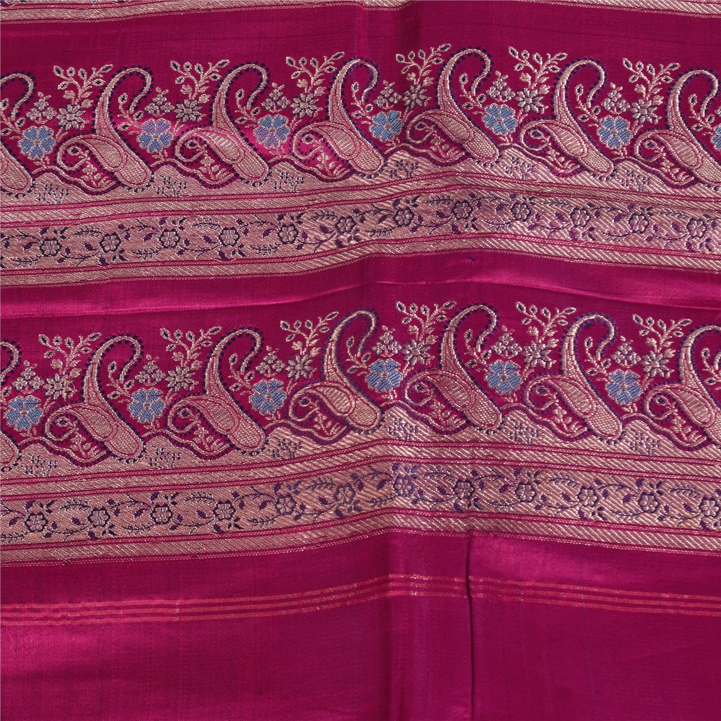 Sanskriti Vintage Magenta Sarees Pure Satin Silk Woven Banarasi Brocade Sari Craft Sustainable Fabric
