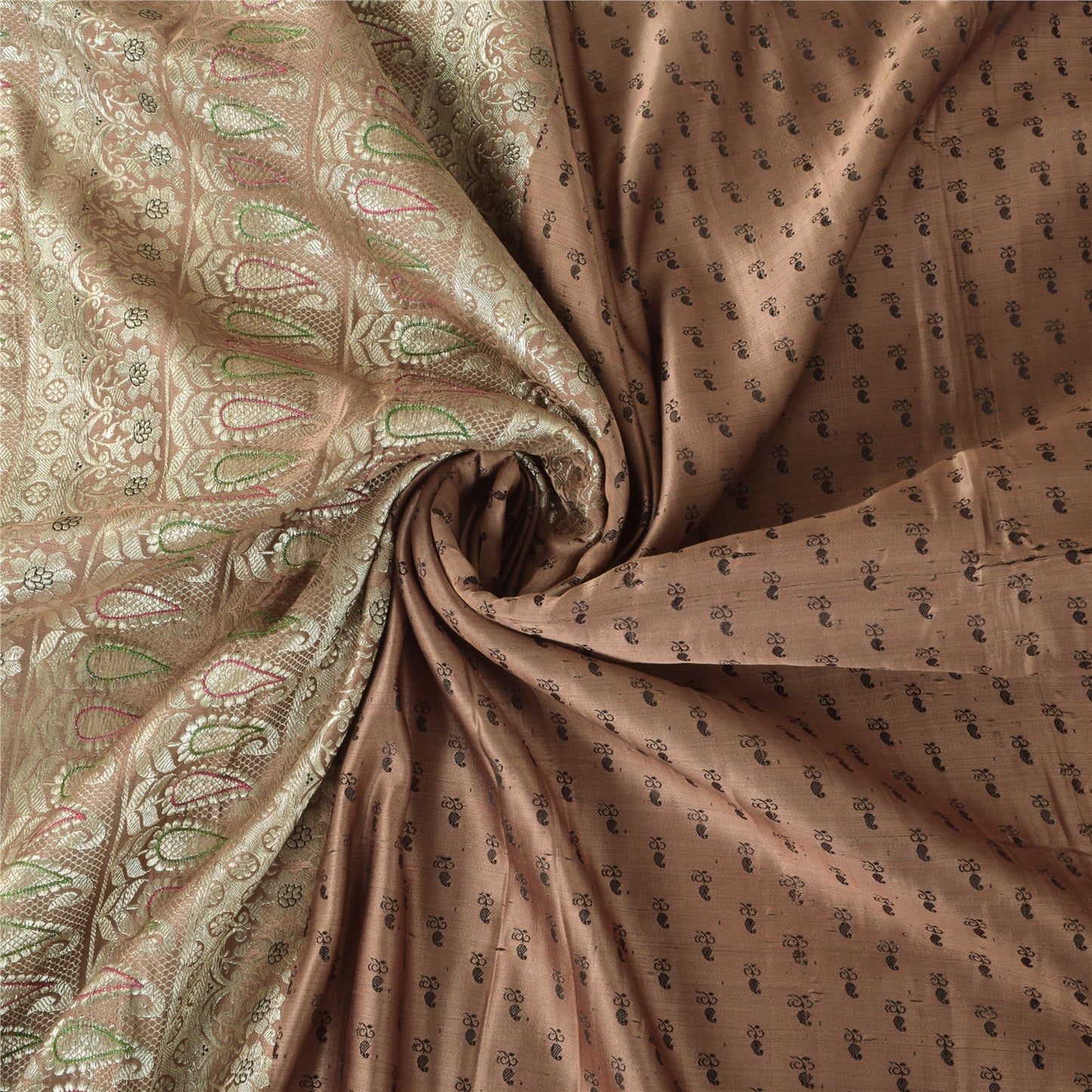 Sanskriti Vintage Peach Sarees Pure Satin Silk Banarasi Brocade Sustainable Fabric 5yd Sari