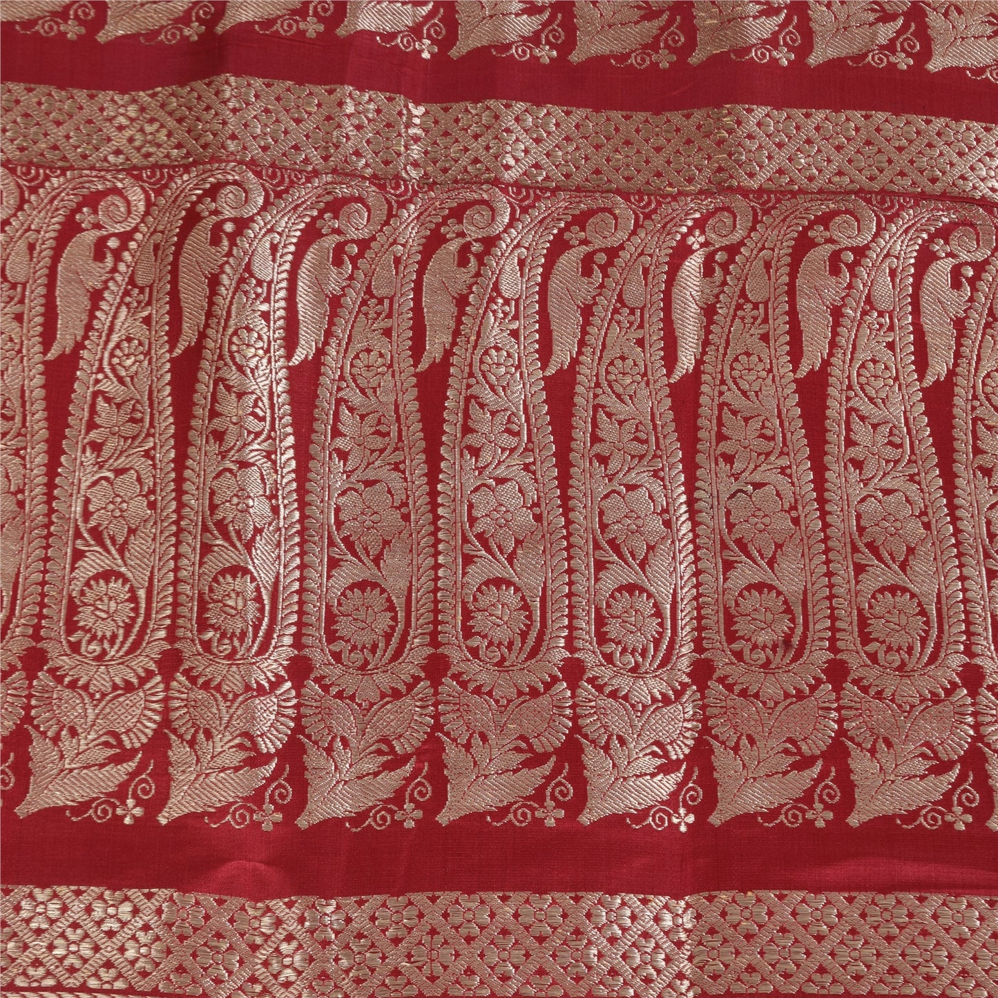 Sanskriti Vintage Red Sarees Pure Silk Brocade/Banarasi Woven Sari Craft Sustainable Fabric