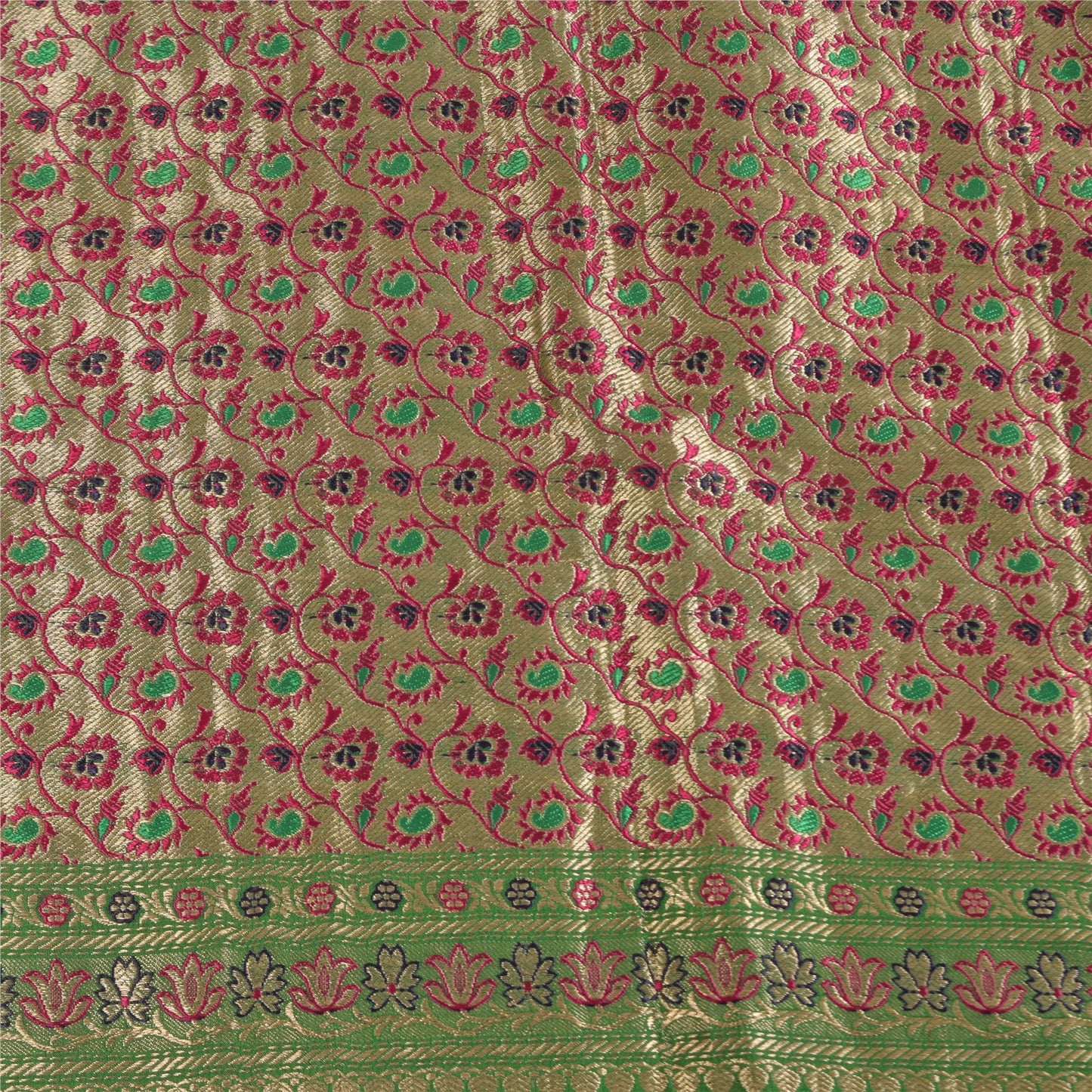 Sanskriti Vintage Pink Sarees Pure Satin Silk Brocade/Banarasi Woven Sari Sustainable Fabric