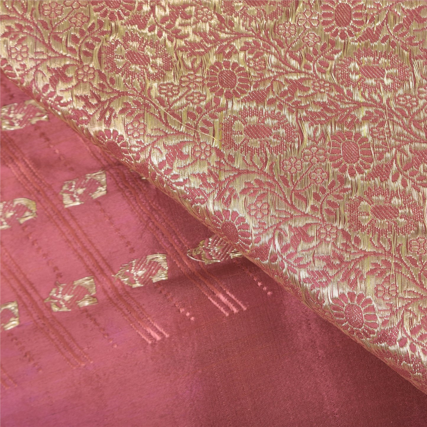 Sanskriti Vintage Pink Sarees 100% Pure Satin Silk Brocade Banarasi Zari HandWoven Sari 5yd