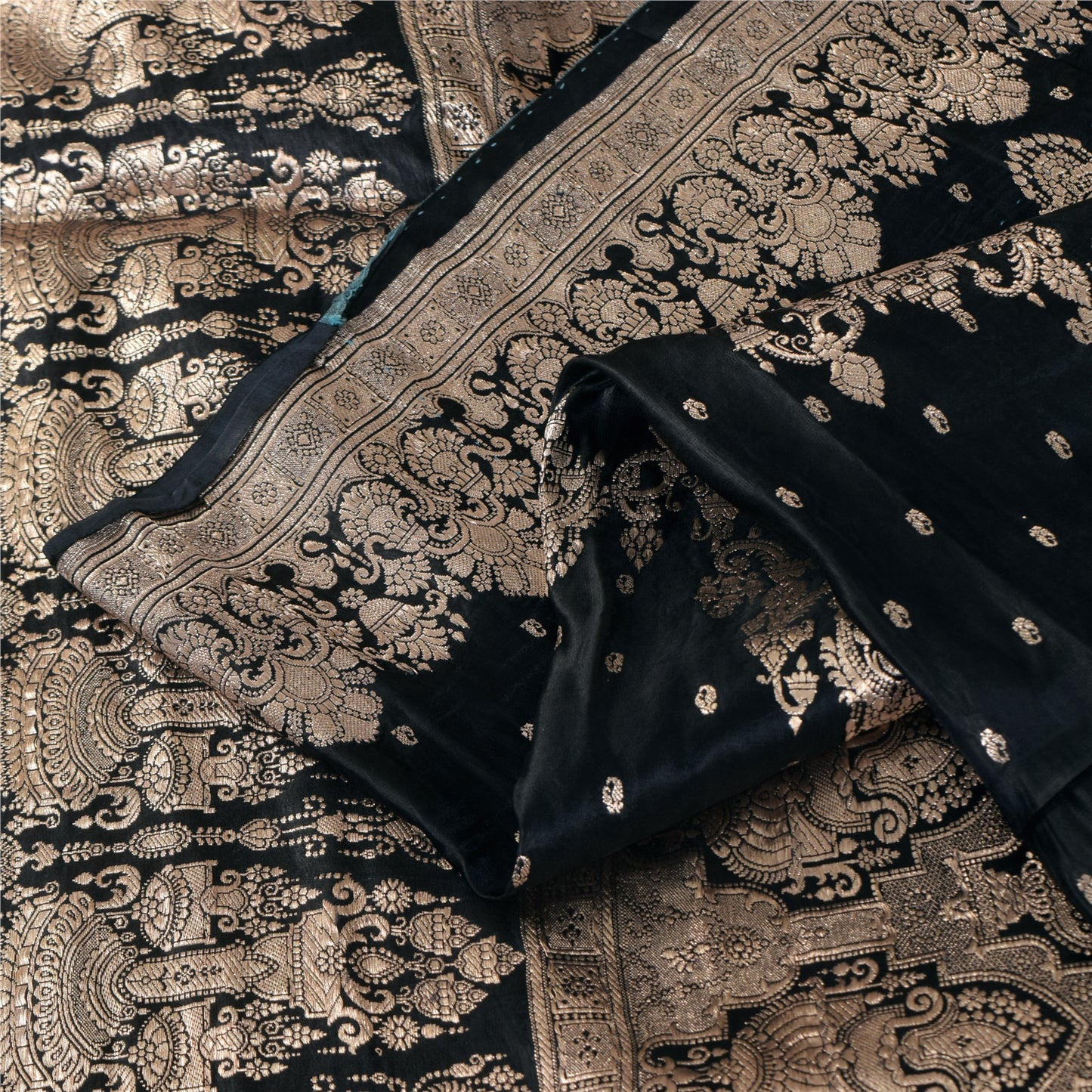 Sanskriti Vintage Black Sarees Pure Satin Silk Banarasi Brocade Zari Woven Sari Craft Sustainable Fabric
