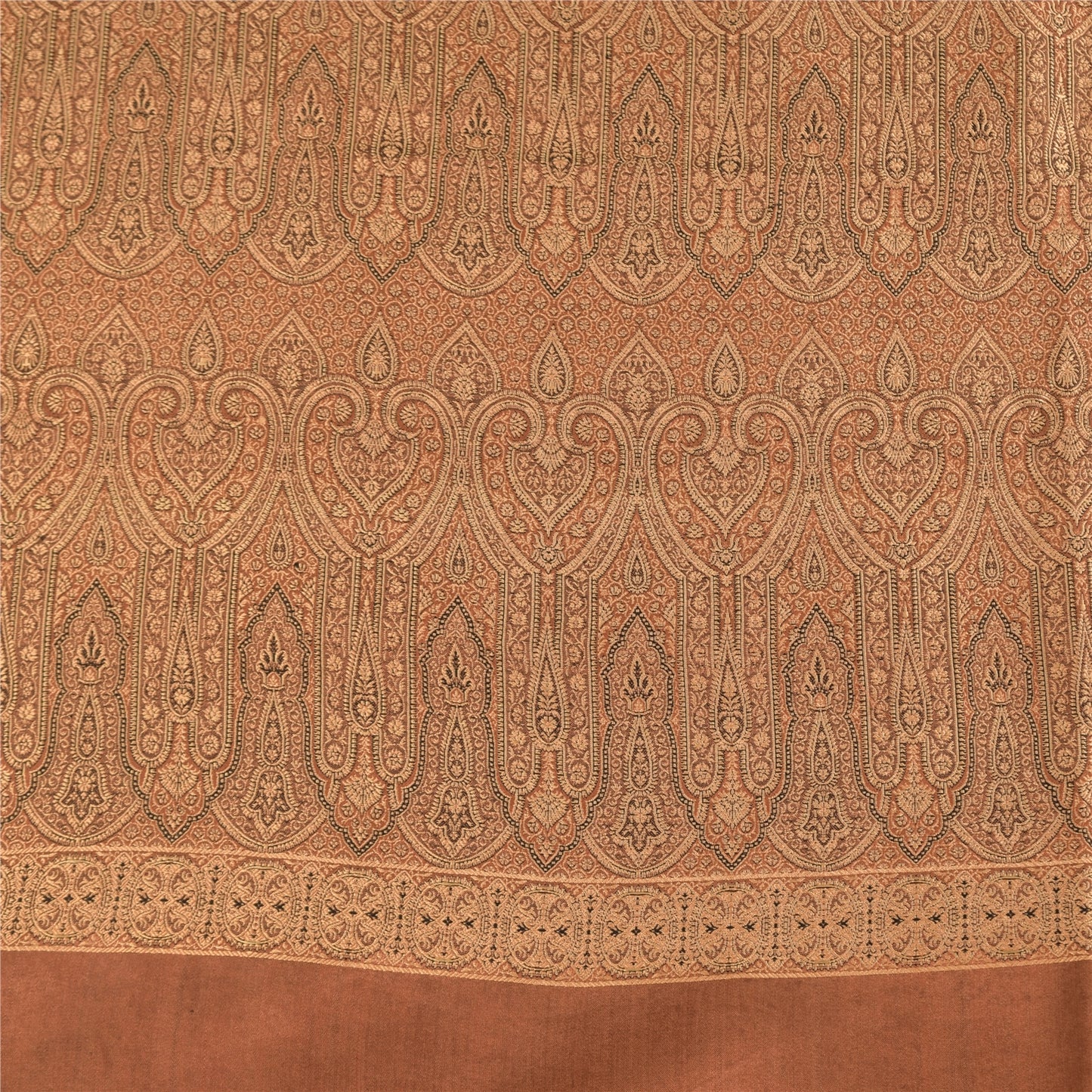 Sanskriti Vintage Brown Sarees Pure Silk Brocade/Banarasi Woven Sari 5+yd Sustainable Fabric