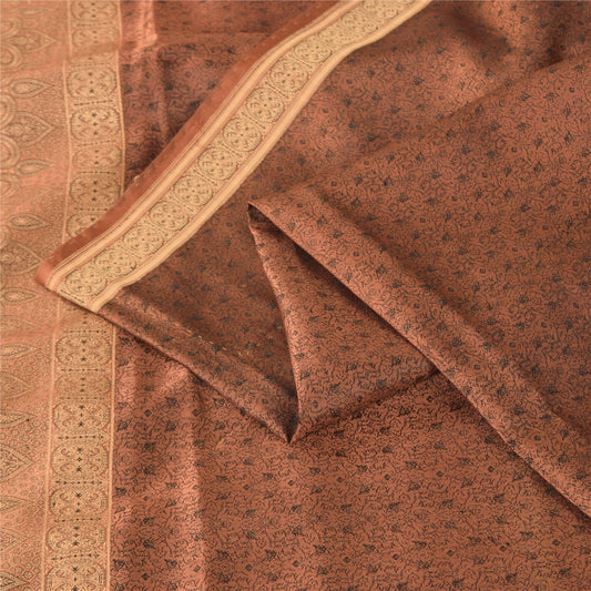 Sanskriti Vintage Brown Sarees Pure Silk Brocade/Banarasi Woven Sari 5+yd Sustainable Fabric