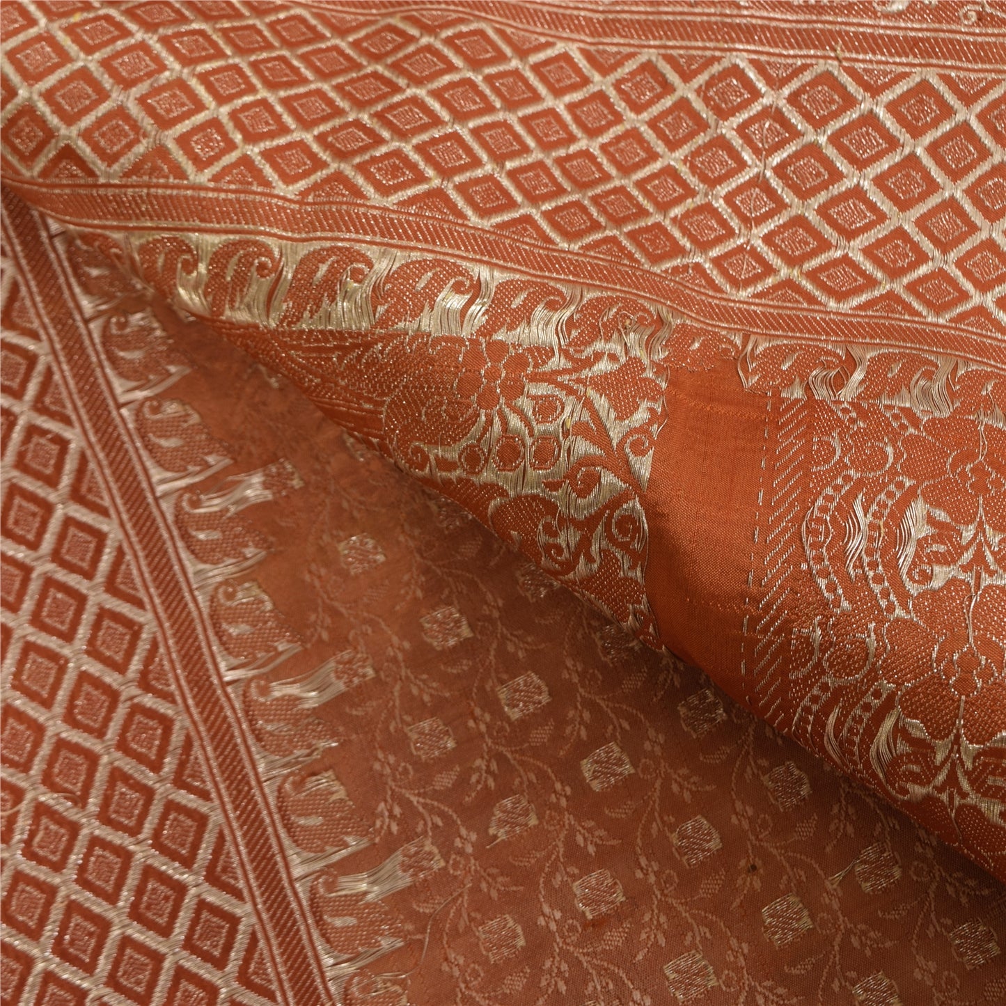 Sanskriti Vintage Peach Saree Pure Satin Silk Brocade/Banarasi Woven Sari Sustainable Fabric