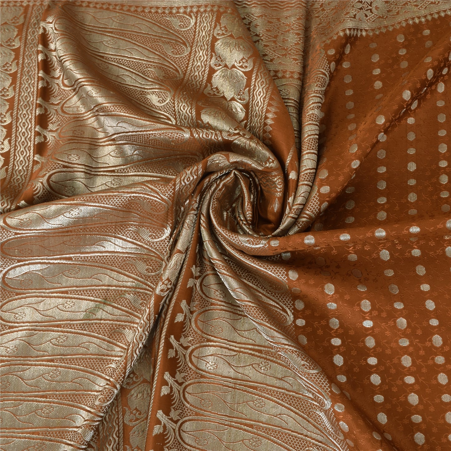 Sanskriti Vintage Brown Saree Pure Satin Silk Brocade/Banarasi Woven Sari Sustainable Fabric
