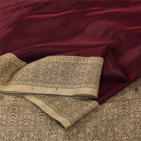 Sanskriti Vintage Dark Red Saree Pure Silk Woven Banarasi 5+yd Craft Sustainable Fabric Sari