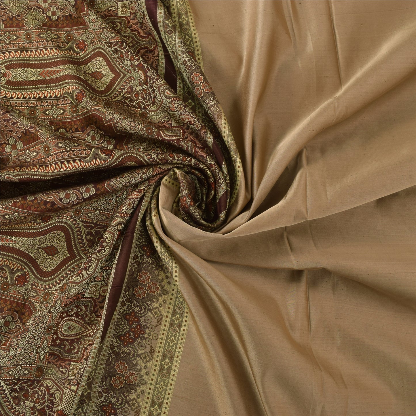 Sanskriti Vintage Cream Sarees Pure Silk Woven Banarasi Sari 5+ yrd Craft Sustainable Fabric