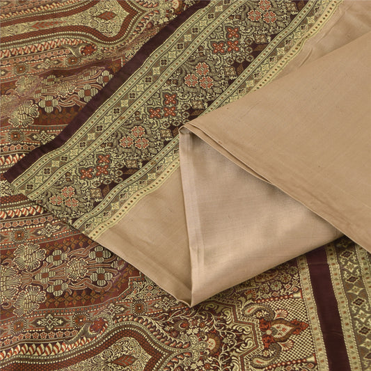Sanskriti Vintage Cream Sarees Pure Silk Woven Banarasi Sari 5+ yrd Craft Sustainable Fabric