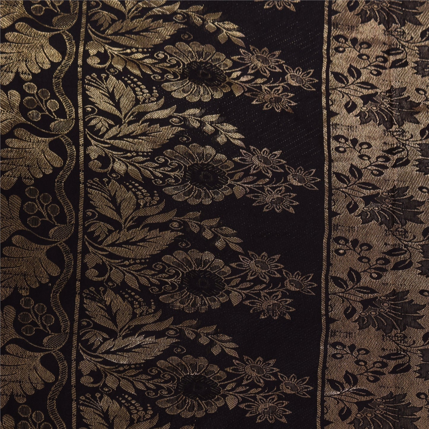 Sanskriti Vintage Black Sarees Pure Silk Brocade/Banarasi Woven Sari 5+yd Sustainable Fabric