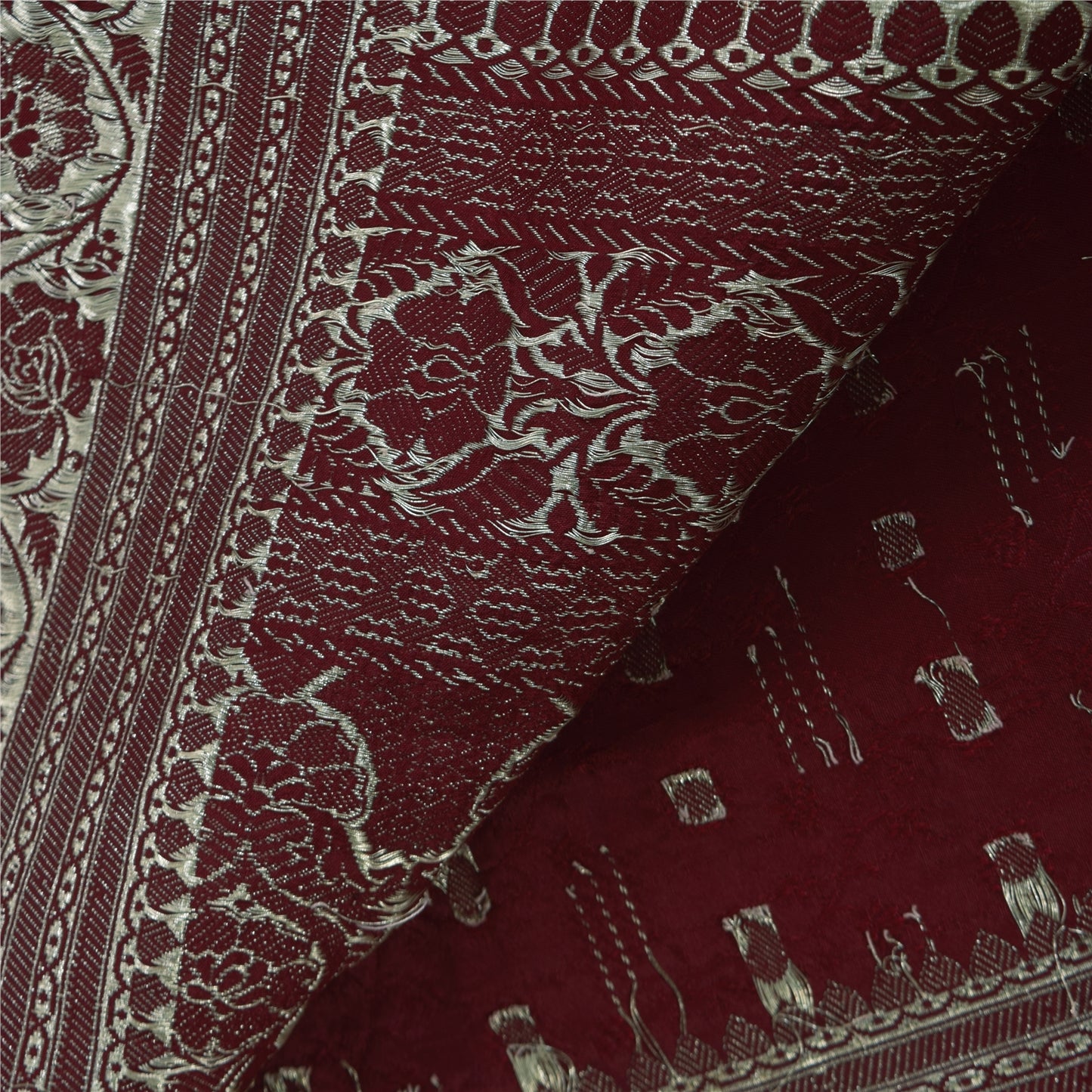 Sanskriti Vintage Red Sarees Pure Satin Silk Brocade/Banarasi Woven Sari Sustainable Fabric