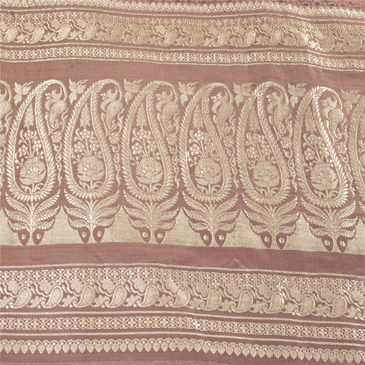 Sanskriti Vintage Sarees Banarasi Brocade Zari Woven Pure Satin Sari 5+yd Fabric