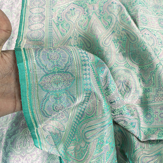Sanskriti Vintage Green Pure Satin Saree Banarasi Brocade Tanchoi Handwoven Sari