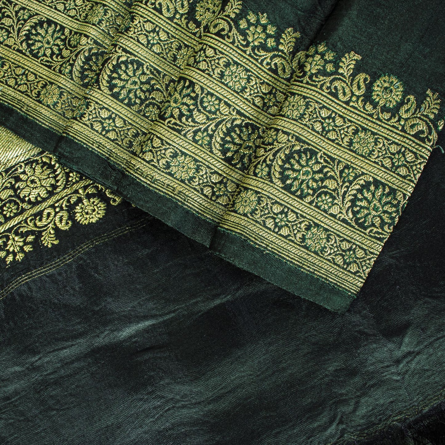 Sanskriti Vintage Saree Green Pure Satin Banarasi Brocade Zari Hand-Woven Sari